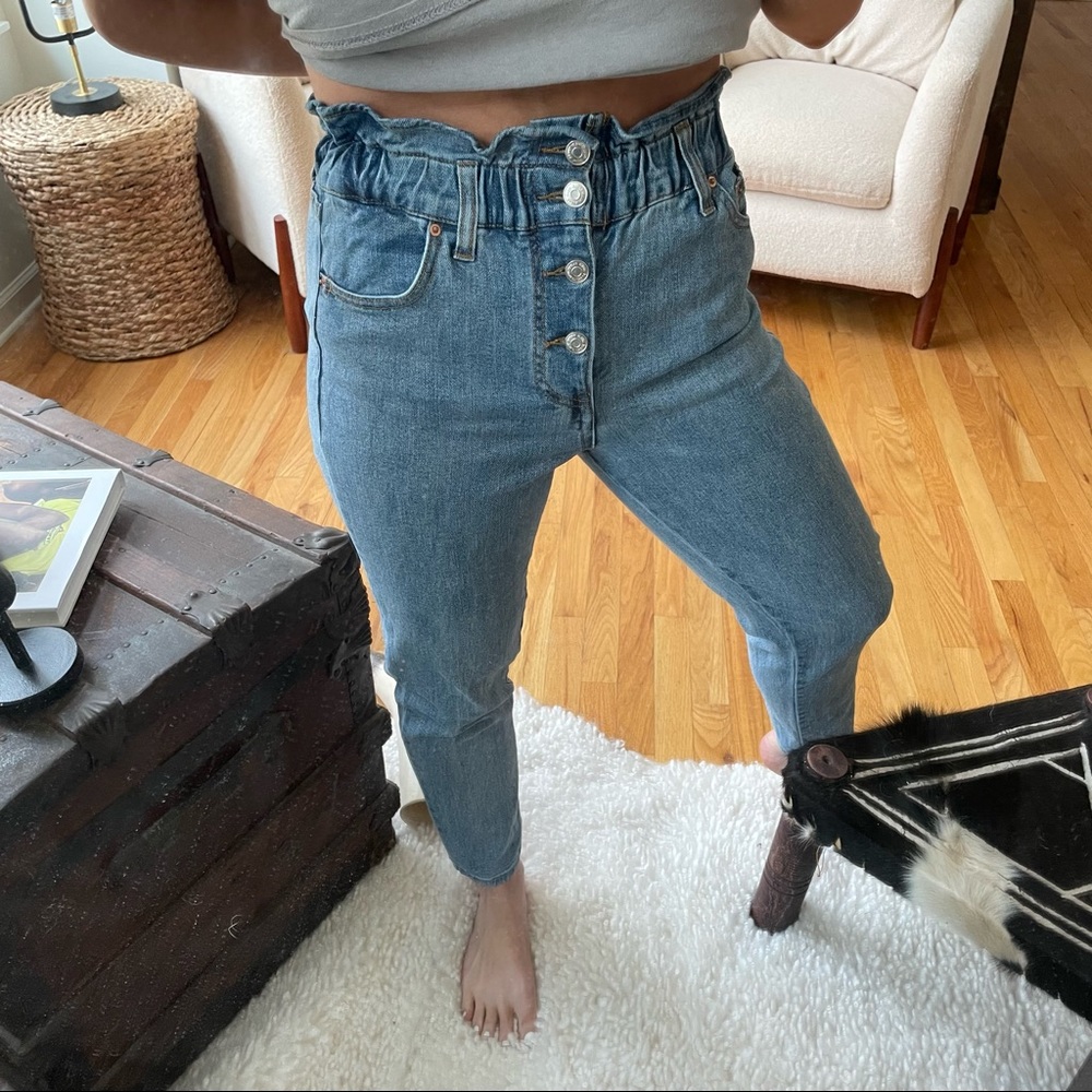 Cinched waist high rise jeans